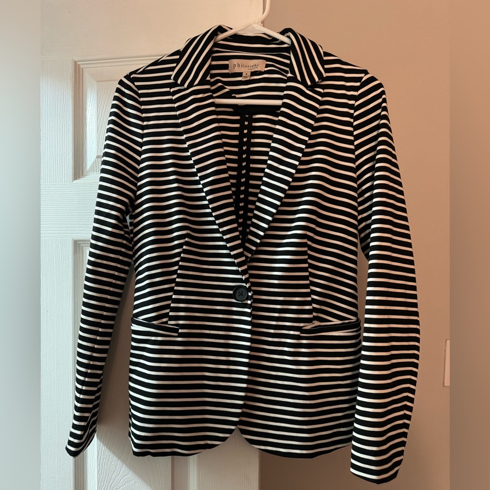 Philosophy Women’s White and Black Striped  Blazer